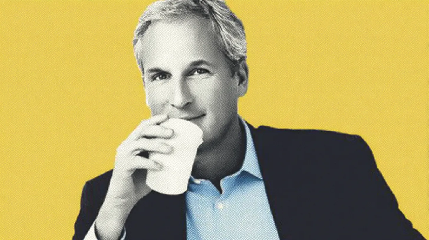 Man in a blazer sipping from a paper cup © History Oasis Silver-haired man in a blazer sipping from a paper cup