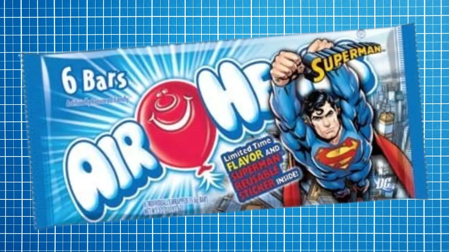 Airheads Superman limited-time flavor six-bar pack with DC comic art