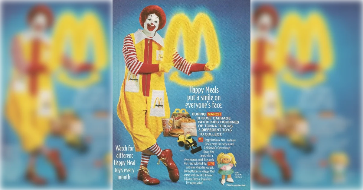 Ronald McDonald on a Happy Meal promotional poster — McDonald's Ronald McDonald in his red and yellow suit on a McDonald's Happy Meal poster