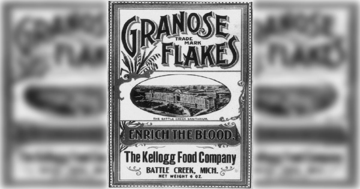 Vintage Granose Flakes package label from the Kellogg Food Company