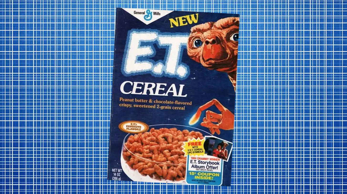 General Mills E.T. Cereal box with alien character artwork