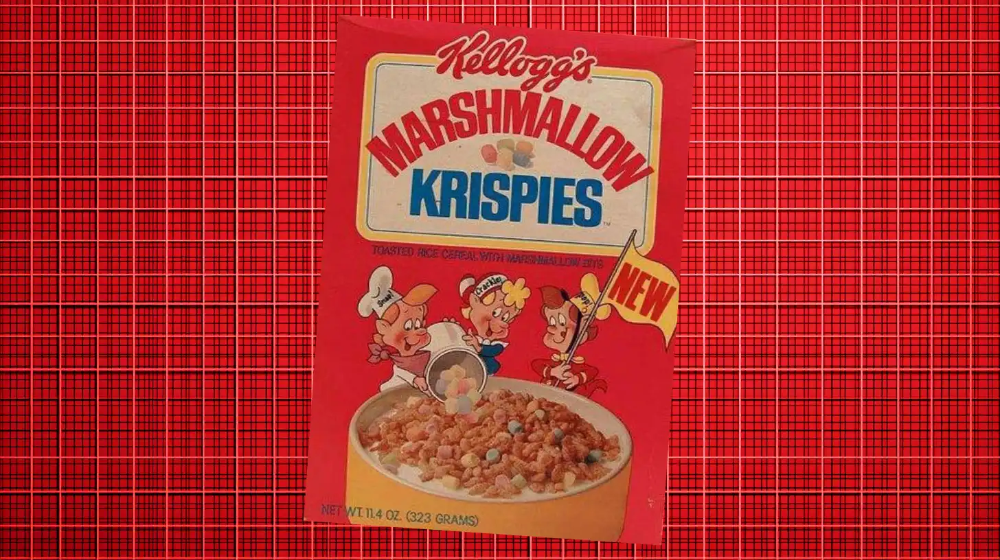 Kellogg's Marshmallow Krispies box with Snap, Crackle and Pop