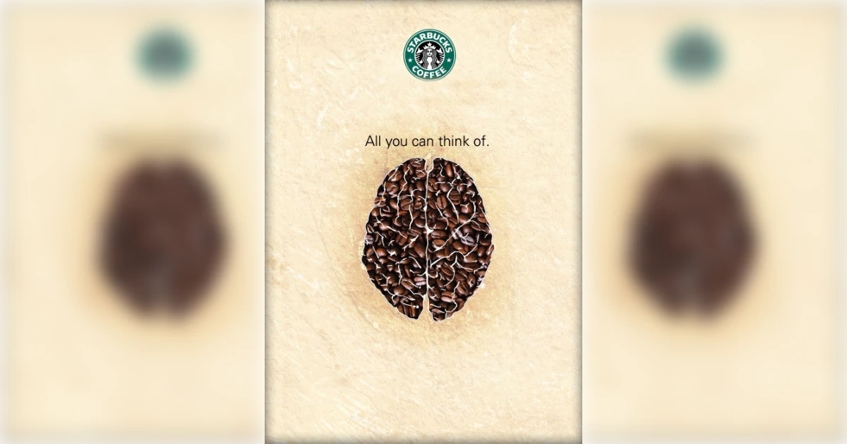 Starbucks Starbucks ad showing a brain formed from roasted coffee beans