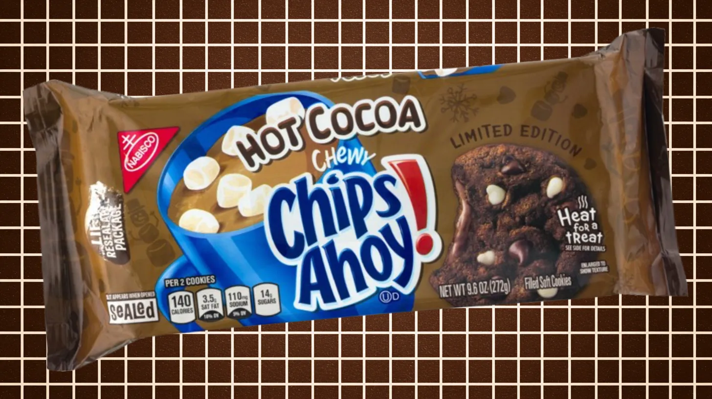 Hot Cocoa Chewy Chips Ahoy limited edition brown cookie package
