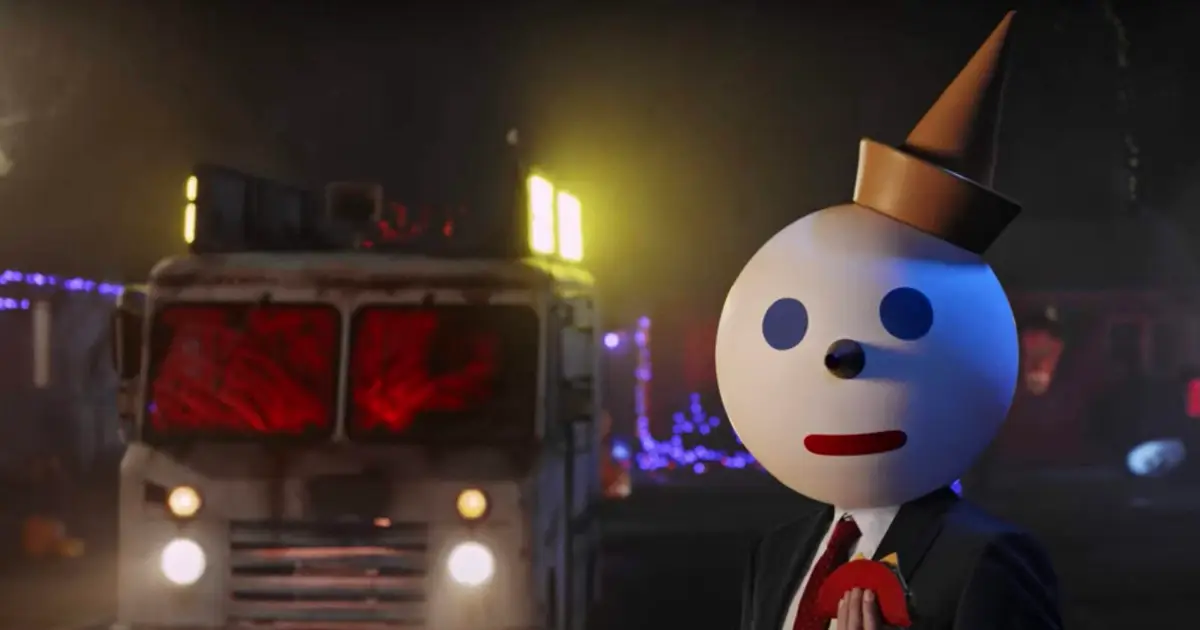 Jack’s 2009 accident storyline — Jack in the Box Jack Box mascot standing before a truck at night