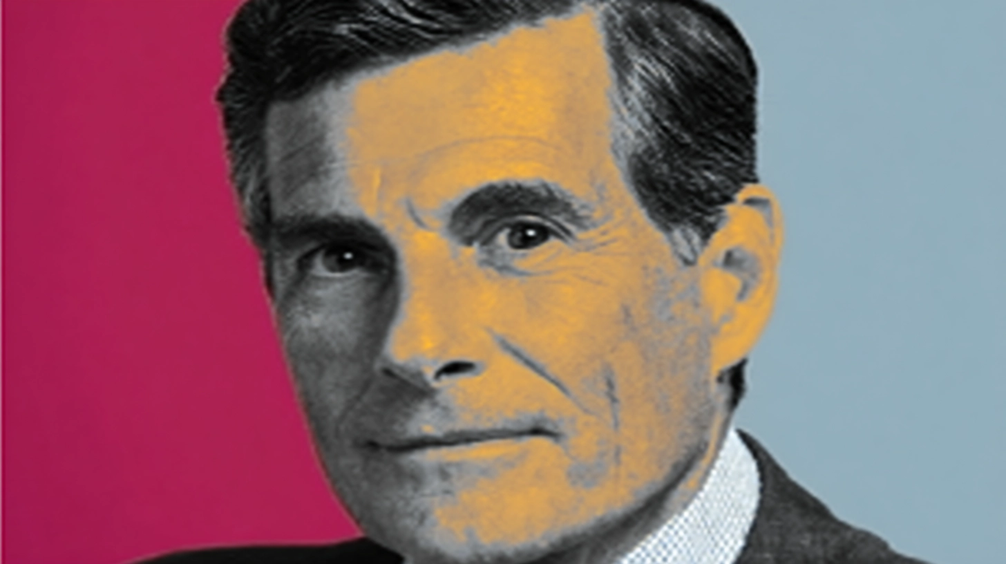 Duotone executive portrait © History Oasis Duotone portrait of man with slicked-back hair against pink and blue background