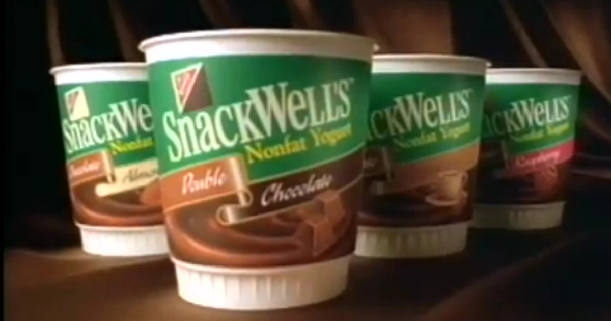Four SnackWell's nonfat yogurt cups including Double Chocolate