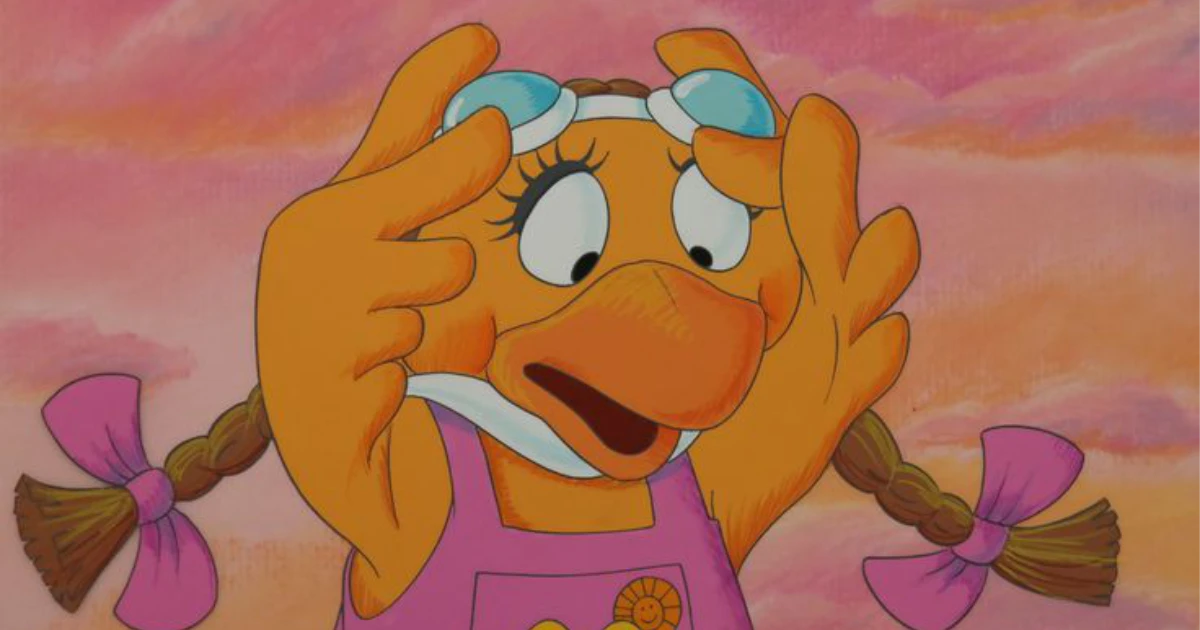 Birdie the Early Bird mascot, McDonald's yellow bird in pink overalls and flight goggles