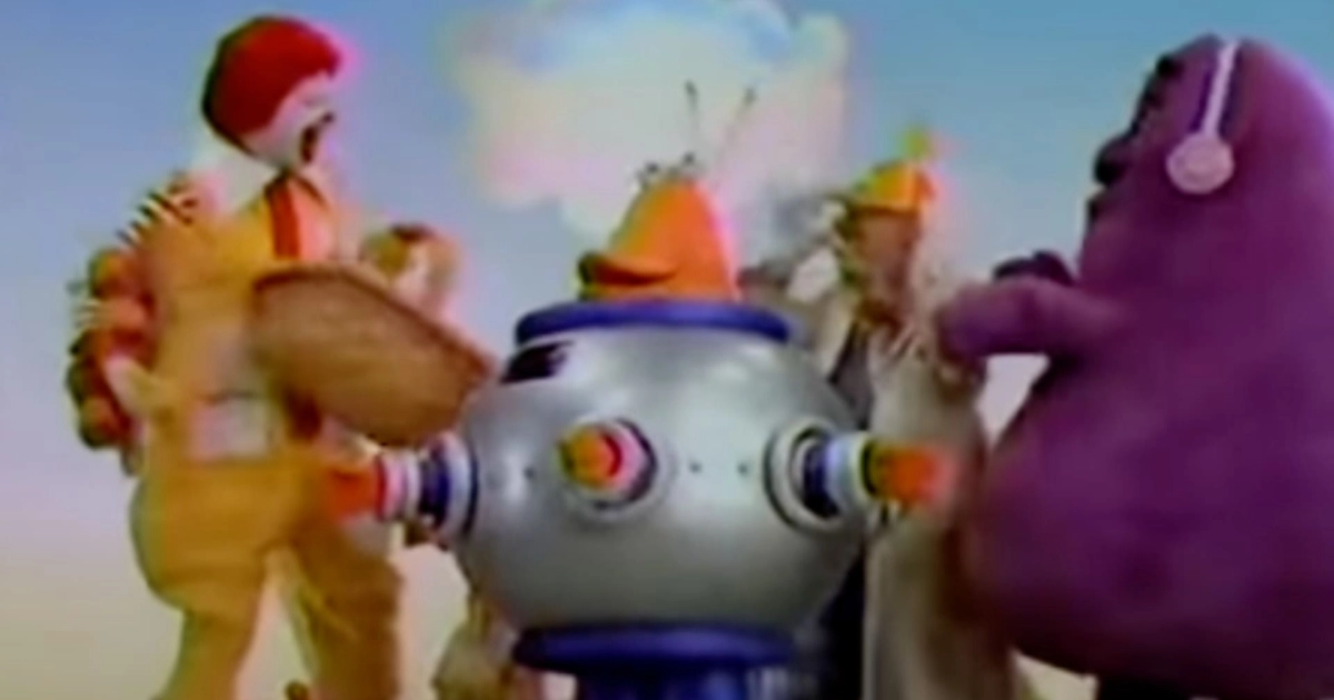 CosMc, McDonald's robot spaceship mascot, in a 1980s ad with Ronald McDonald and Grimace