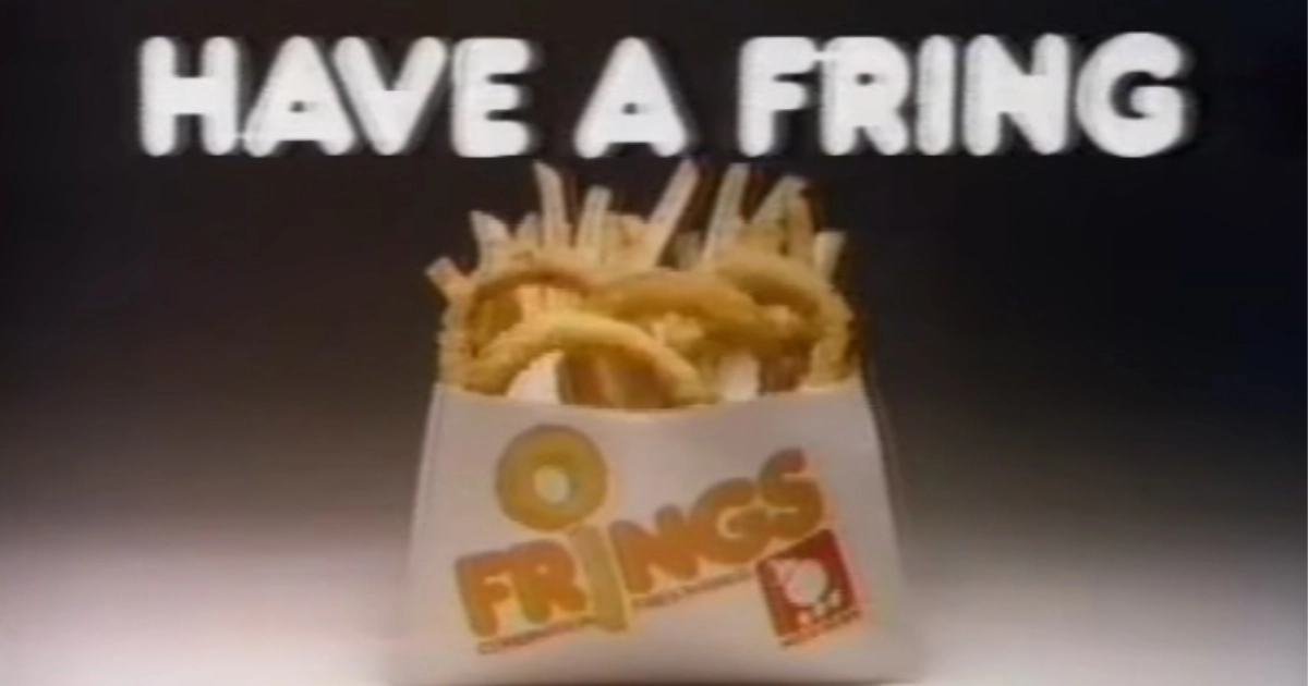 Jack In The Box Retro Frings ad with carton of french fries and onion rings