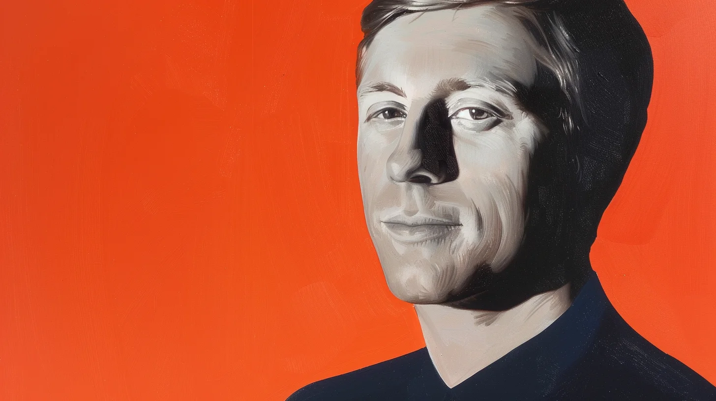 Oliver Zipse portrait © History Oasis Oliver Zipse painted greyscale portrait against a bright orange background