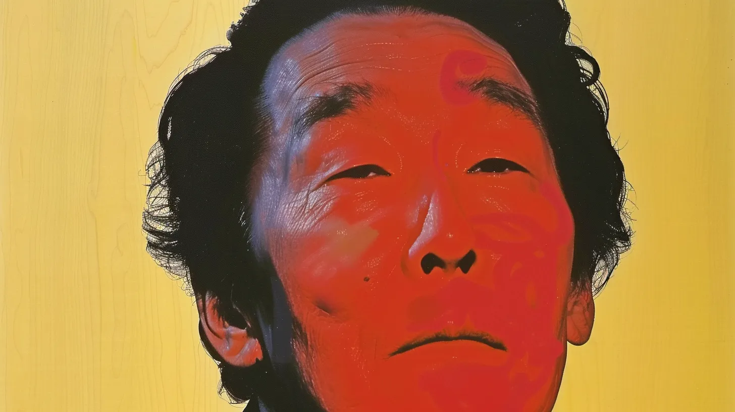 Osamu Suzuki portrait © History Oasis Osamu Suzuki pop-art portrait in red tones on a yellow background