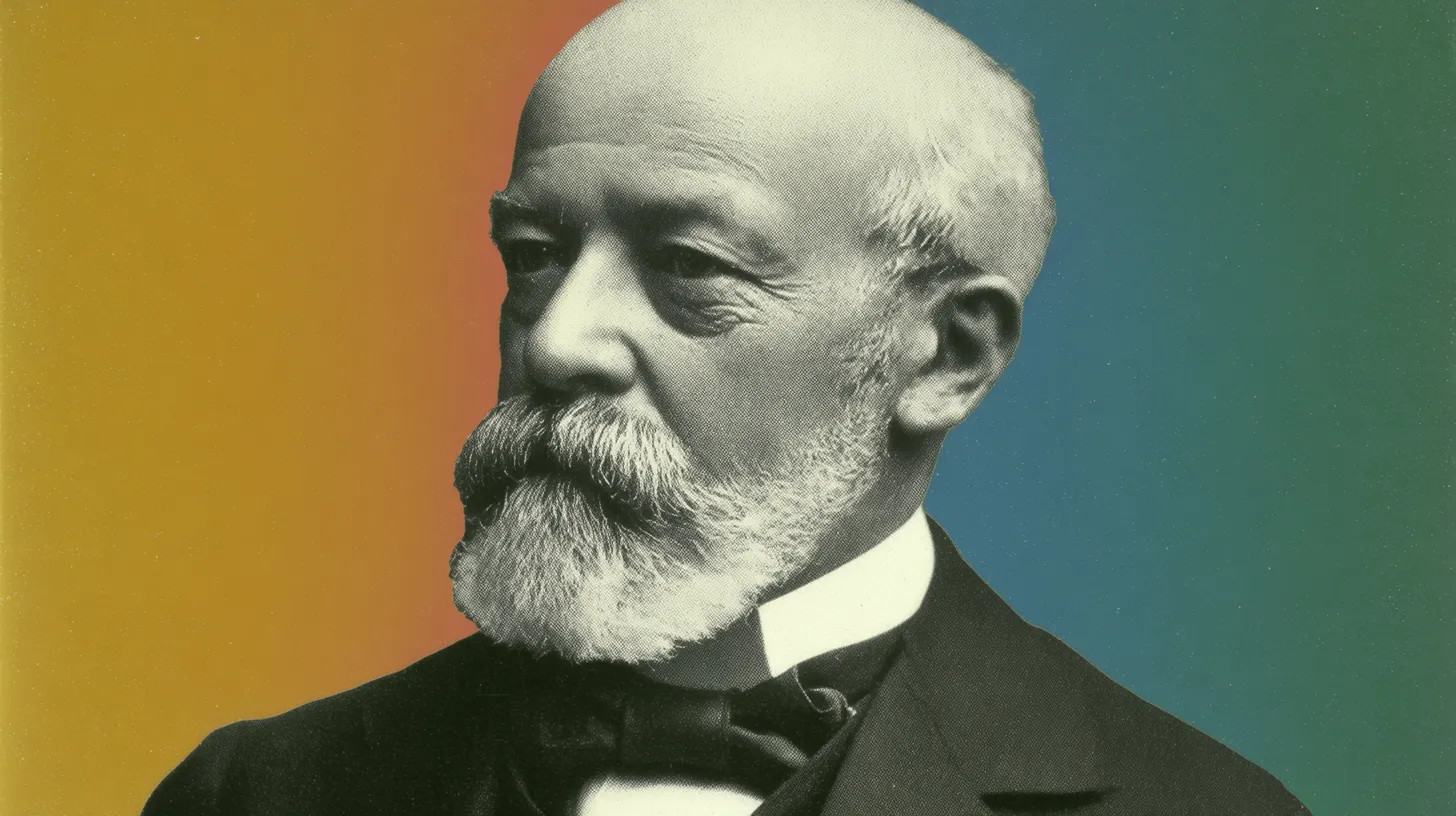 Gottlieb Daimler portrait © History Oasis Gottlieb Daimler portrait with white beard and bow tie, gradient background
