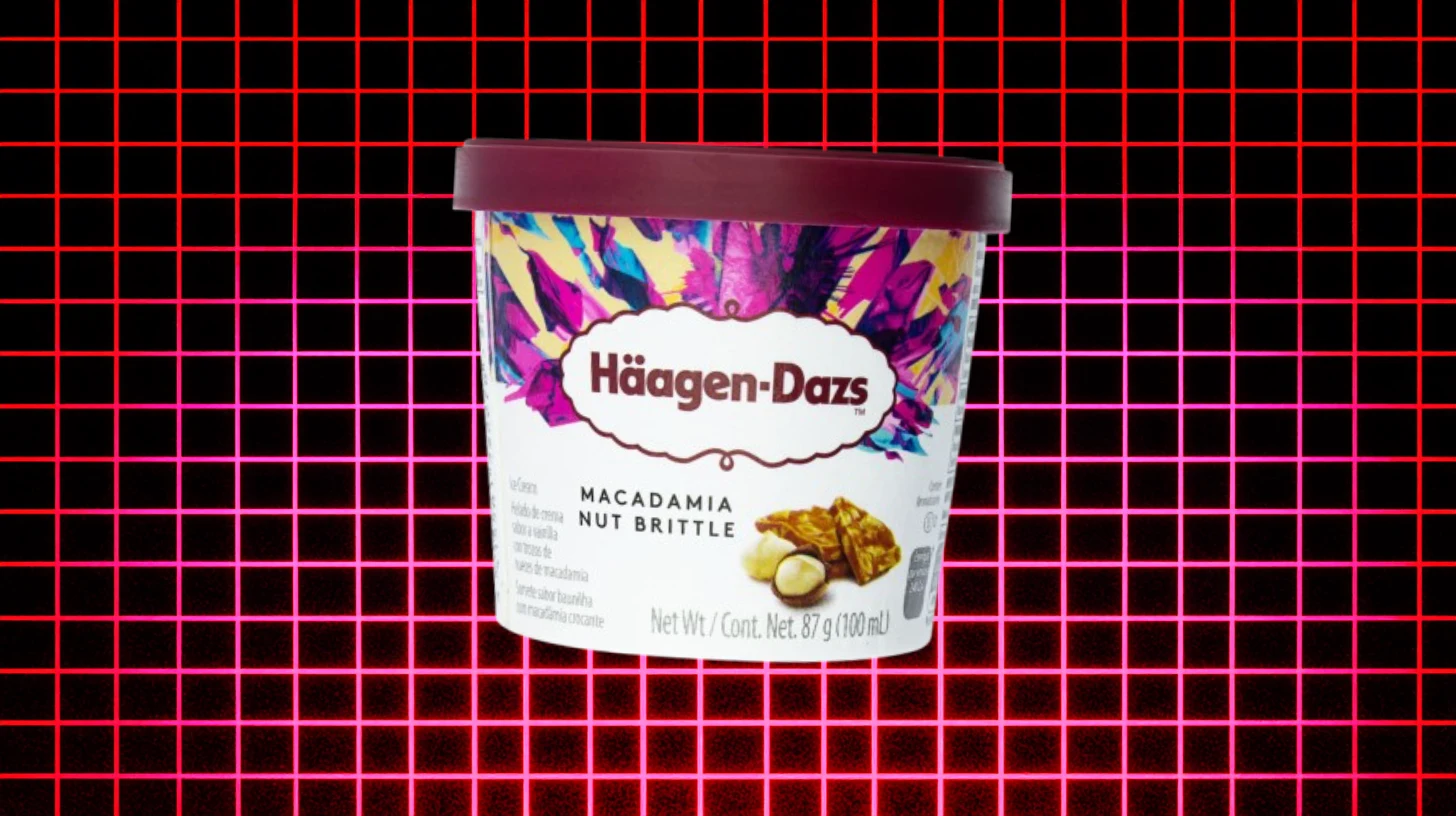 Häagen-Dazs macadamia nut brittle ice cream mini cup with purple lid