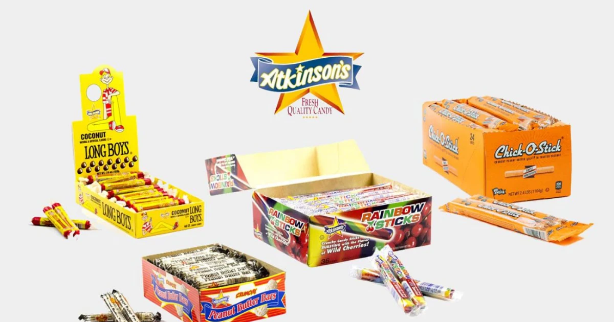Atkinson's candy boxes: Chick-O-Stick, Long Boys, Rainbow Sticks, Peanut Butter Bars