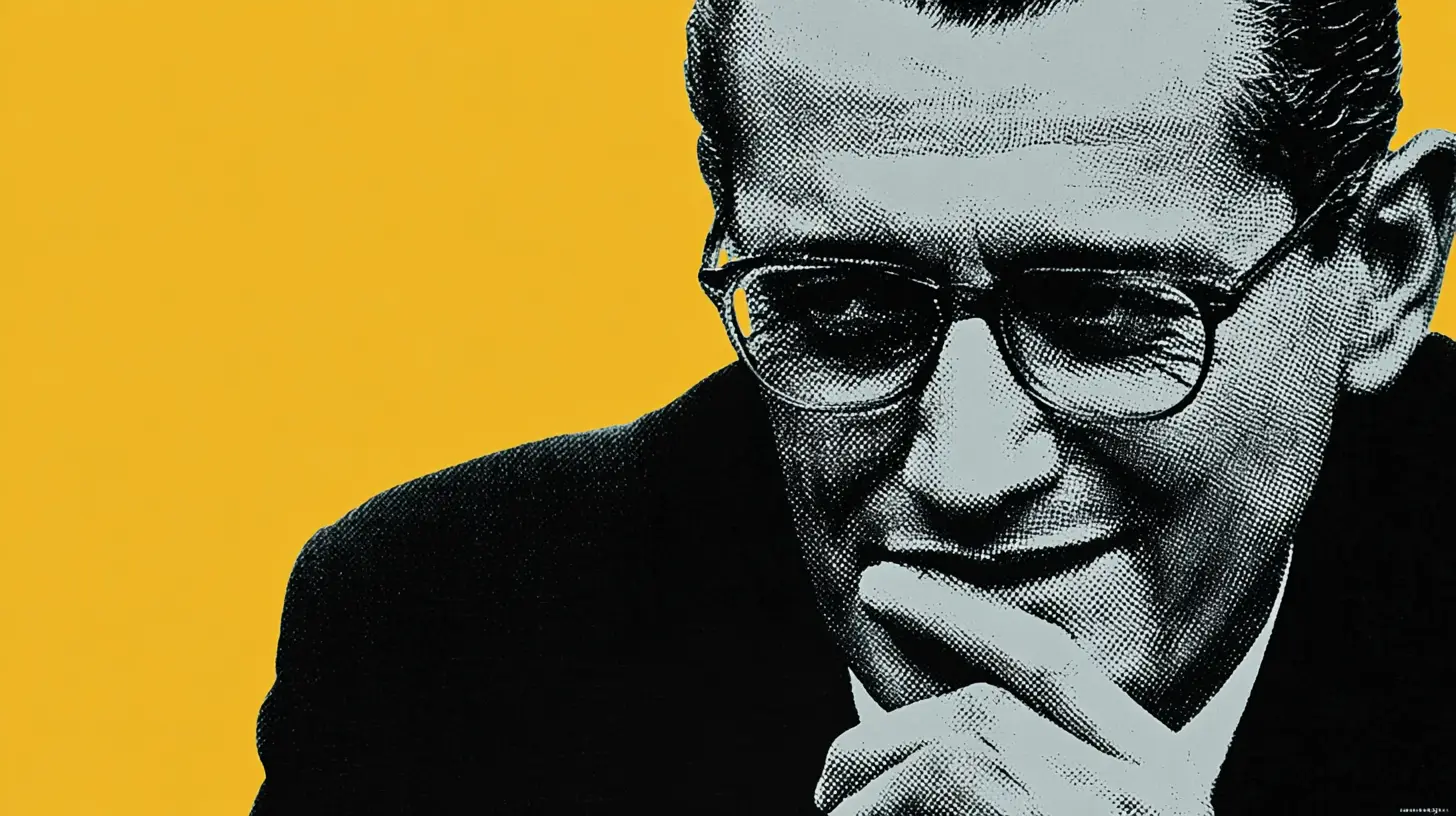 Michele Ferrero portrait illustration, older man in glasses