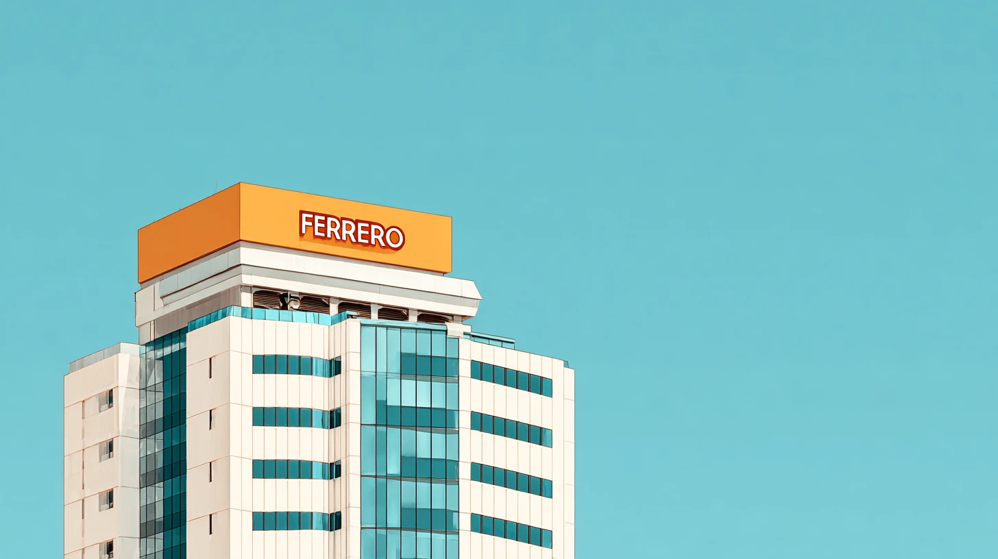 Ferrero headquarters office tower with orange logo sign