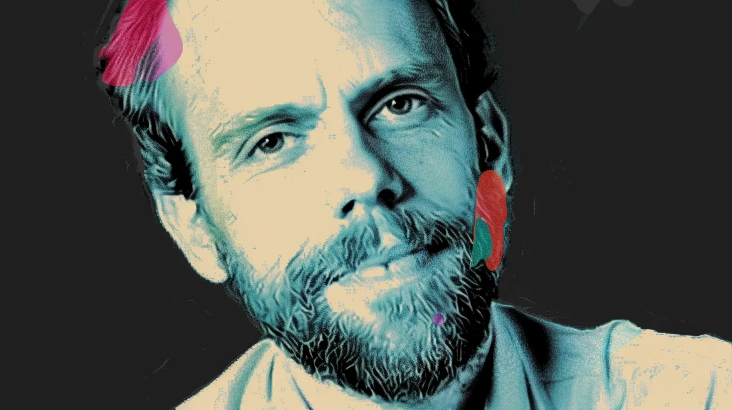 John Warnock portrait, bearded man in a screen-print style illustration