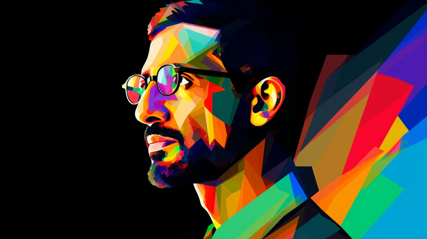 Low-poly profile portrait of a bearded man in round glasses