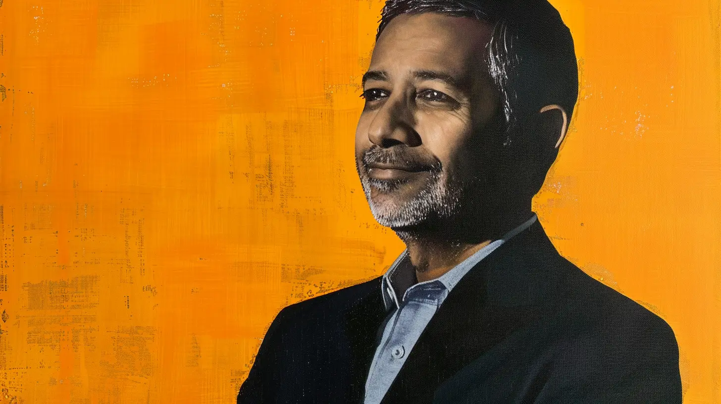 Sanjay Mehrotra portrait, graying beard and dark blazer