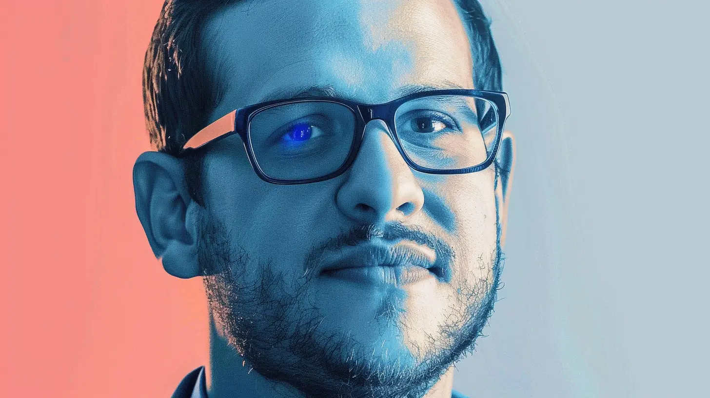 Cristiano Amon portrait, bearded man in dark-rimmed glasses