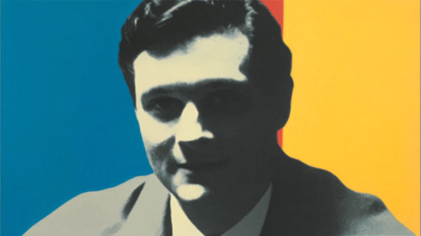 Pop art portrait of a young dark-haired man in a suit