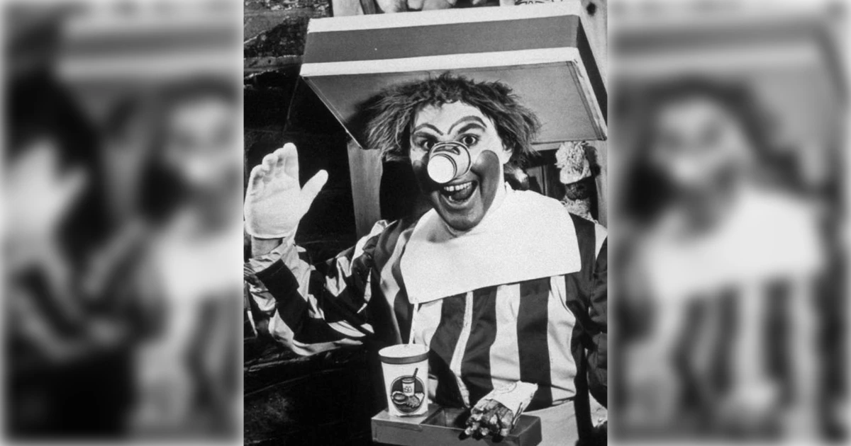 McDonald's Willard Scott as the original Ronald McDonald in cup-nose and tray-hat costume