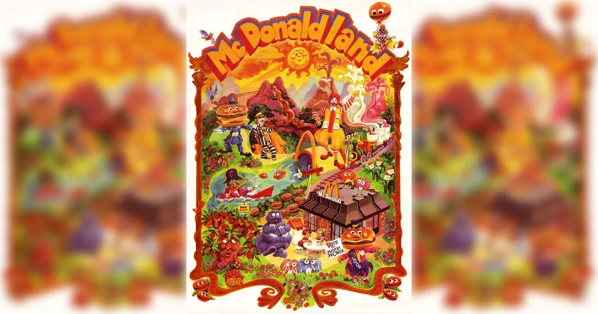 McDonald's vintage McDonaldland poster with Ronald McDonald, Hamburglar and Grimace characters