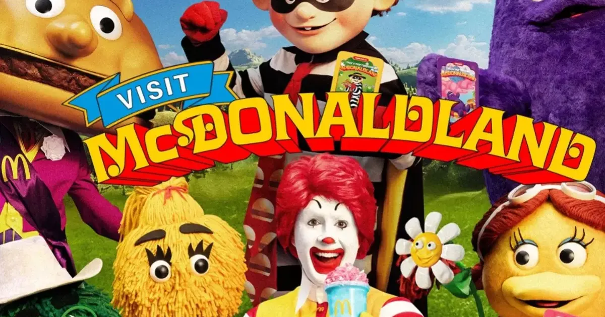McDonald's Visit McDonaldland promo with Ronald McDonald, Hamburglar and Grimace puppets