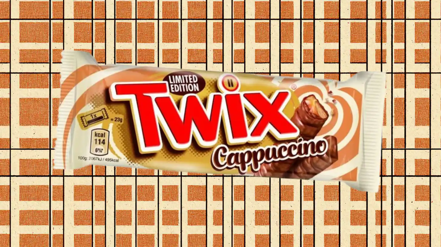 Mars, Inc. Limited Edition Twix Cappuccino bar in a cream and orange wrapper