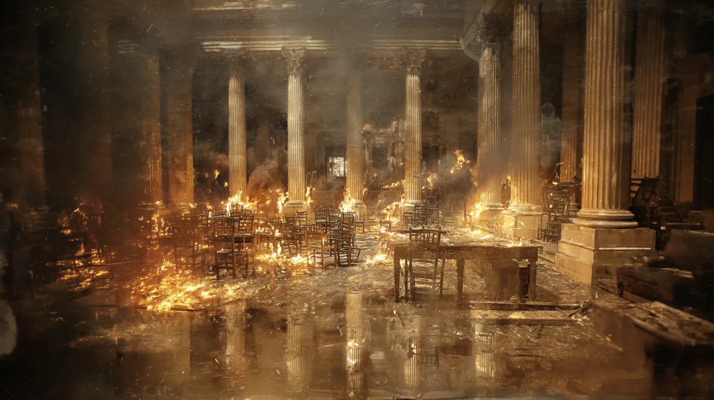 Washington furniture on fire © History Oasis THEY BUILT INCENDIARIES FROM FURNITURE WAR OF 1812