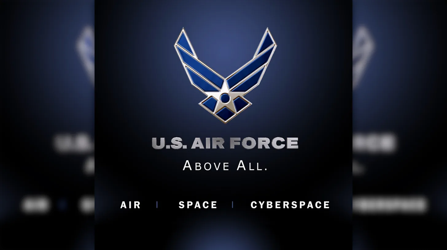The official introduction art for the 2008 Above All campaign / U.S. Air Force U.S. Air Force Above All campaign art with the silver wing symbol and Air Space Cyberspace tagline