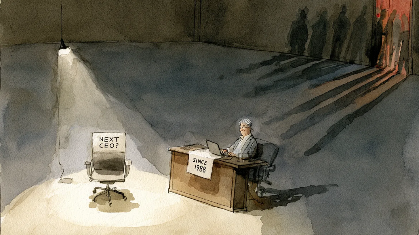 BlackRock has never named a successor to the only CEO it has had © History Oasis Empty office chair labeled Next CEO beside a desk marked Since 1988 with candidates waiting in shadow