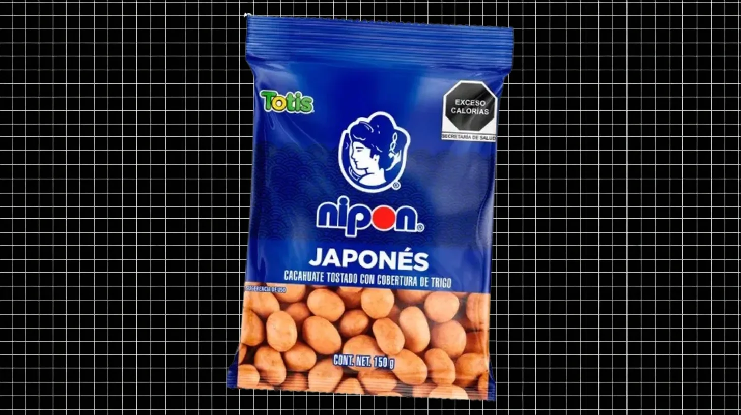 Nipón, the brand the Nakatani family built, now owned by Totis — Nipón/Totis A blue bag of Nipon Japanese-style peanuts from Mexico