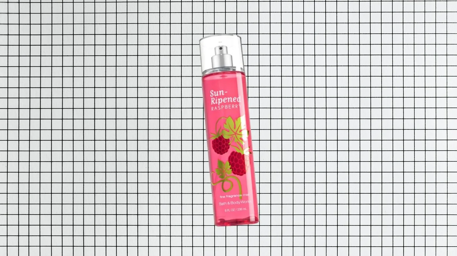 Discontinued 90s Bath and Body Works Sun-Ripened Raspberry fragrance mist bottle