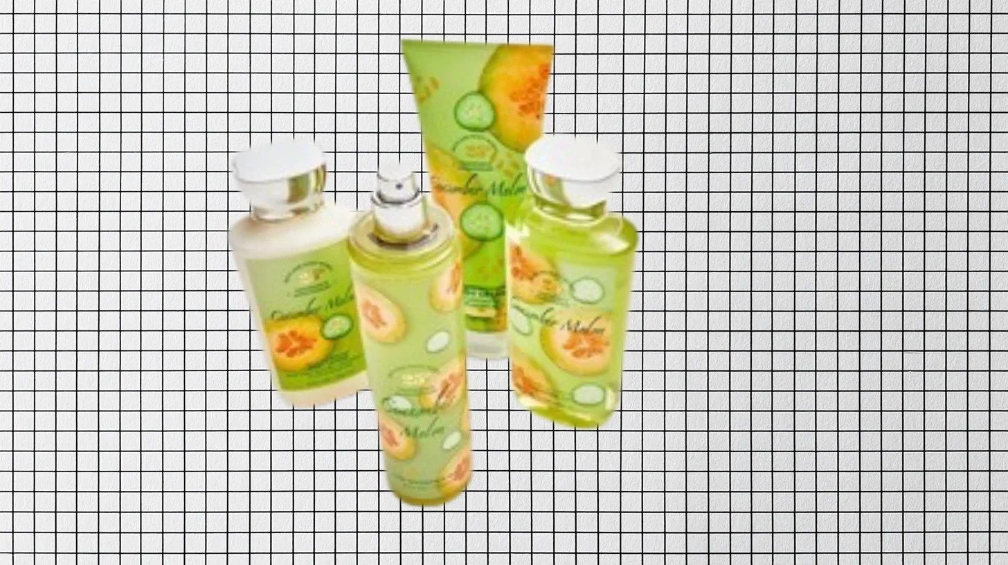 Discontinued 90s Bath and Body Works Cucumber Melon lotion, fragrance mist and shower gel bottles