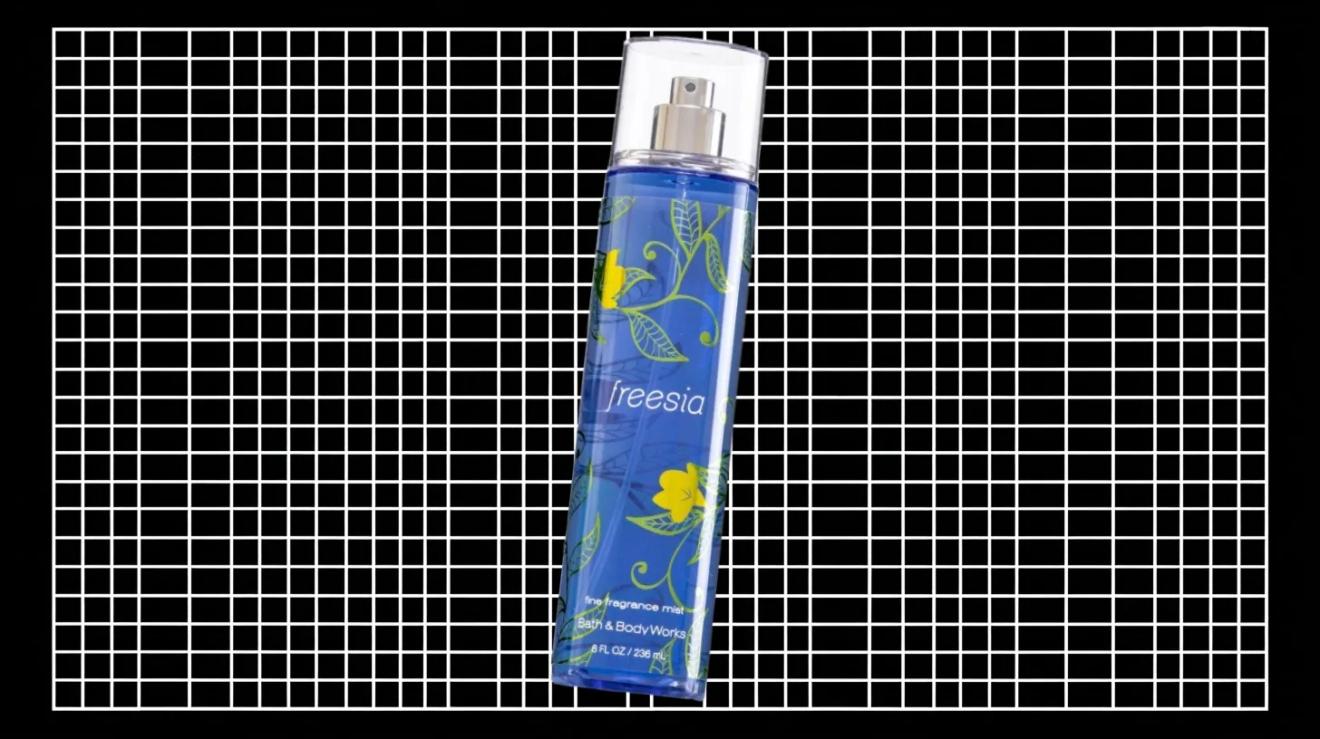 Discontinued 90s Bath and Body Works Freesia fragrance mist bottle