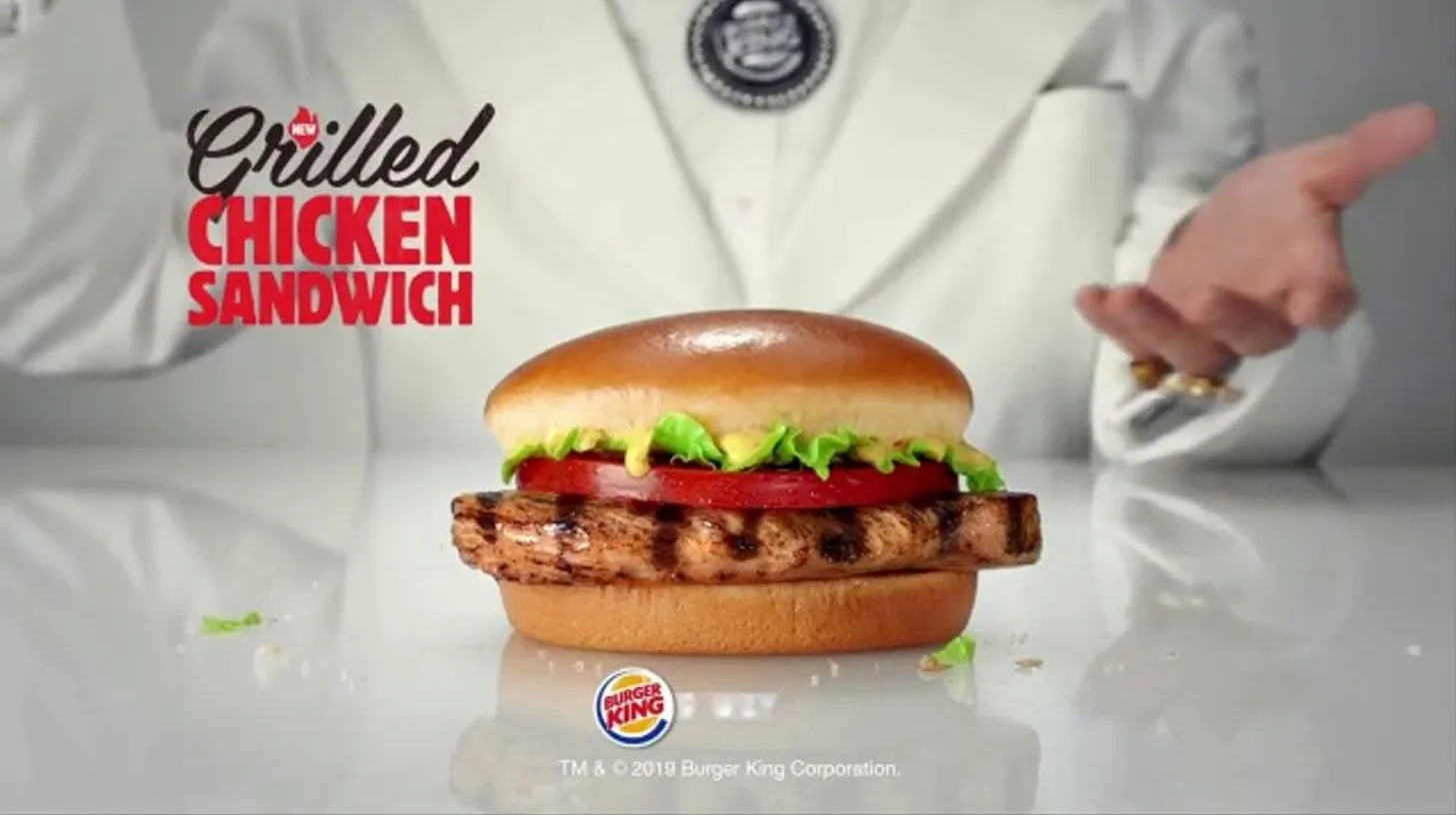 The 2019 launch ad for the sandwich that was billed as permanent — Burger King Burger King's 2019 Grilled Chicken Sandwich ad with a flame-grilled fillet, lettuce and tomato on a potato bun