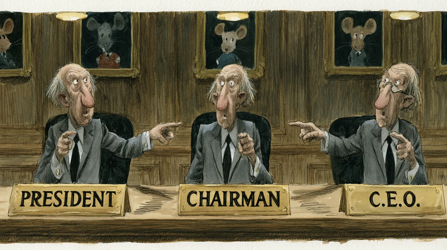 Three chairs, three names — Disney ran president, chairman and CEO on separate tracks for decades © History Oasis Disney president chairman and CEO shown as three separate offices, three executives behind brass nameplates