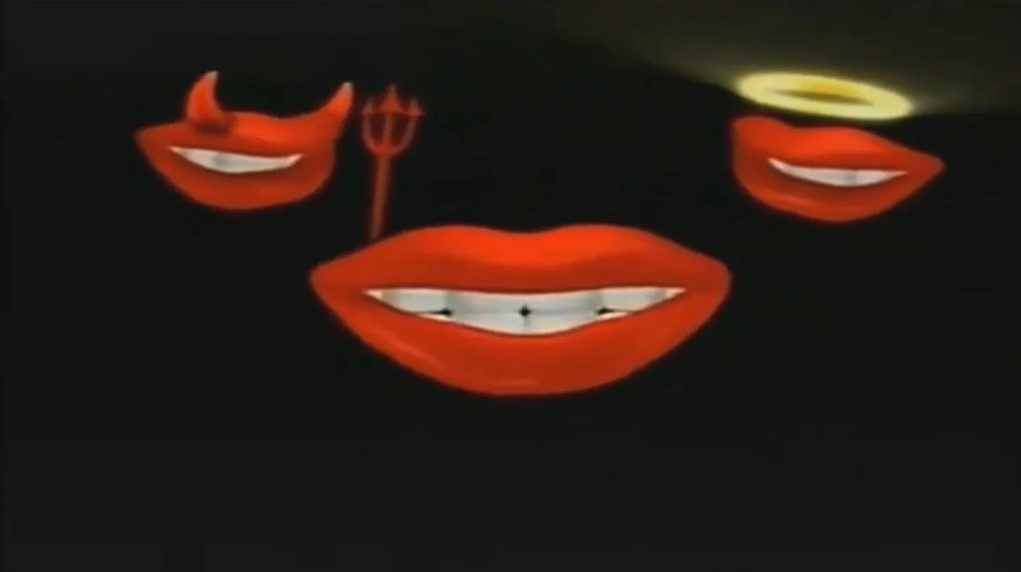 The DQ Lips in a Dairy Queen commercial, the chain's logo brought to life — Dairy Queen The DQ Lips mascots, three sets of disembodied red lips, one with devil horns and one with a halo, in a Dairy Queen commercial