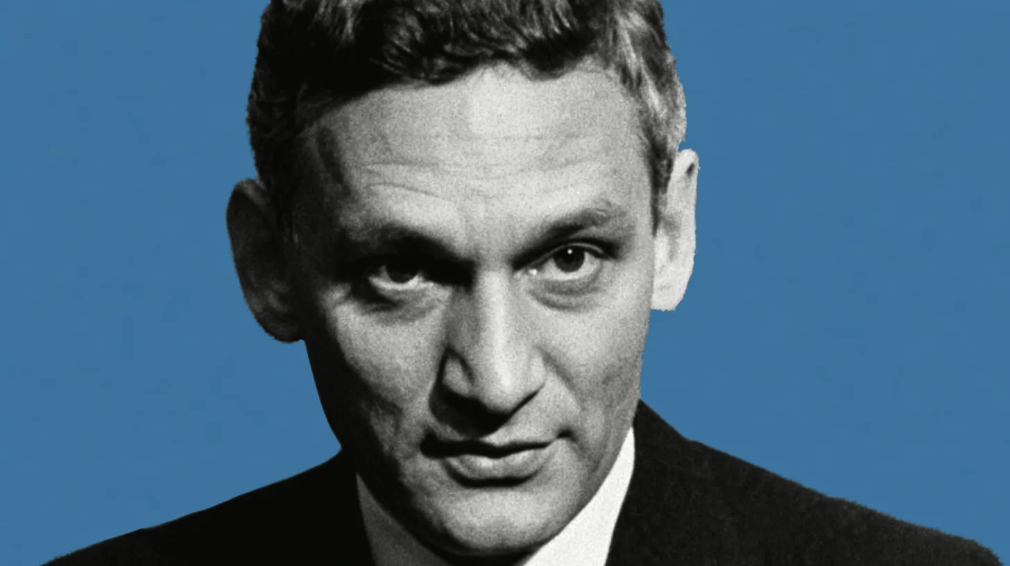 Robert Noyce, Intel's co-founder and first CEO, in a portrait against a blue background