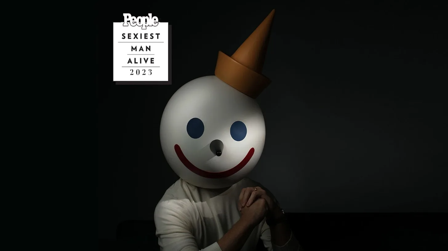The “Sexiest Jack Alive” portrait, November 2023 — Jack in the Box/PEOPLE Jack in the Box mascot head portrait for PEOPLE Sexiest Man Alive 2023
