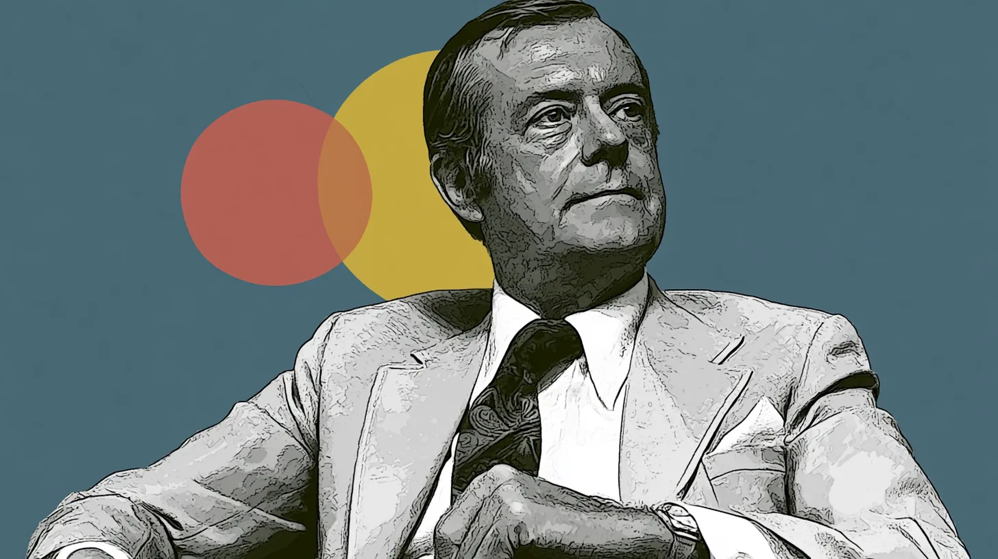Dr. W. Eugene Mayberry, who took Mayo Clinic to Florida and Arizona © History Oasis Sketch-style portrait of Dr. W. Eugene Mayberry, Mayo Clinic's leader from 1976 to 1987, with red and yellow circles behind him