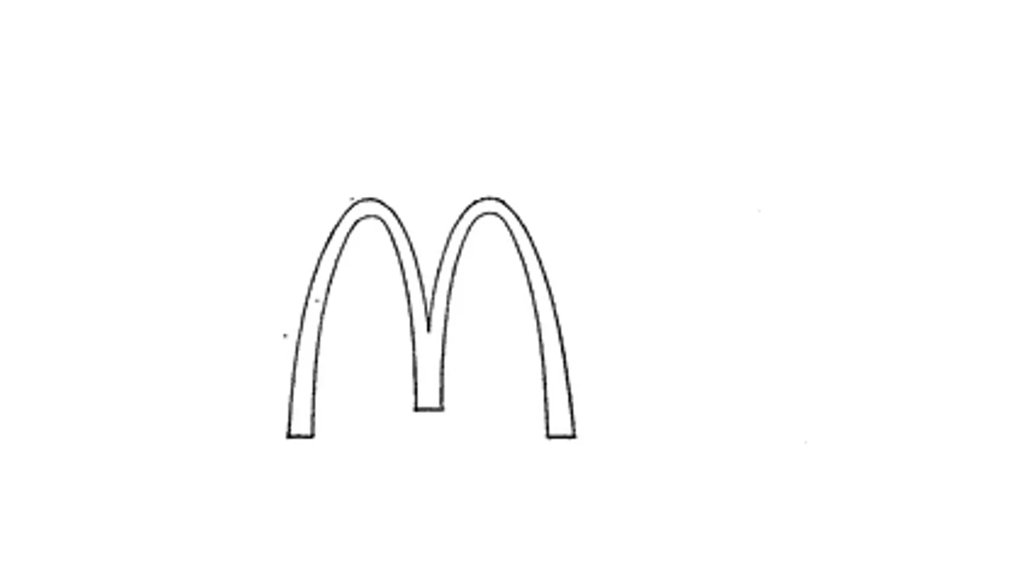 Official 1968 McDonald's golden arches M trademark drawing, a clean double arch with no diagonal slash