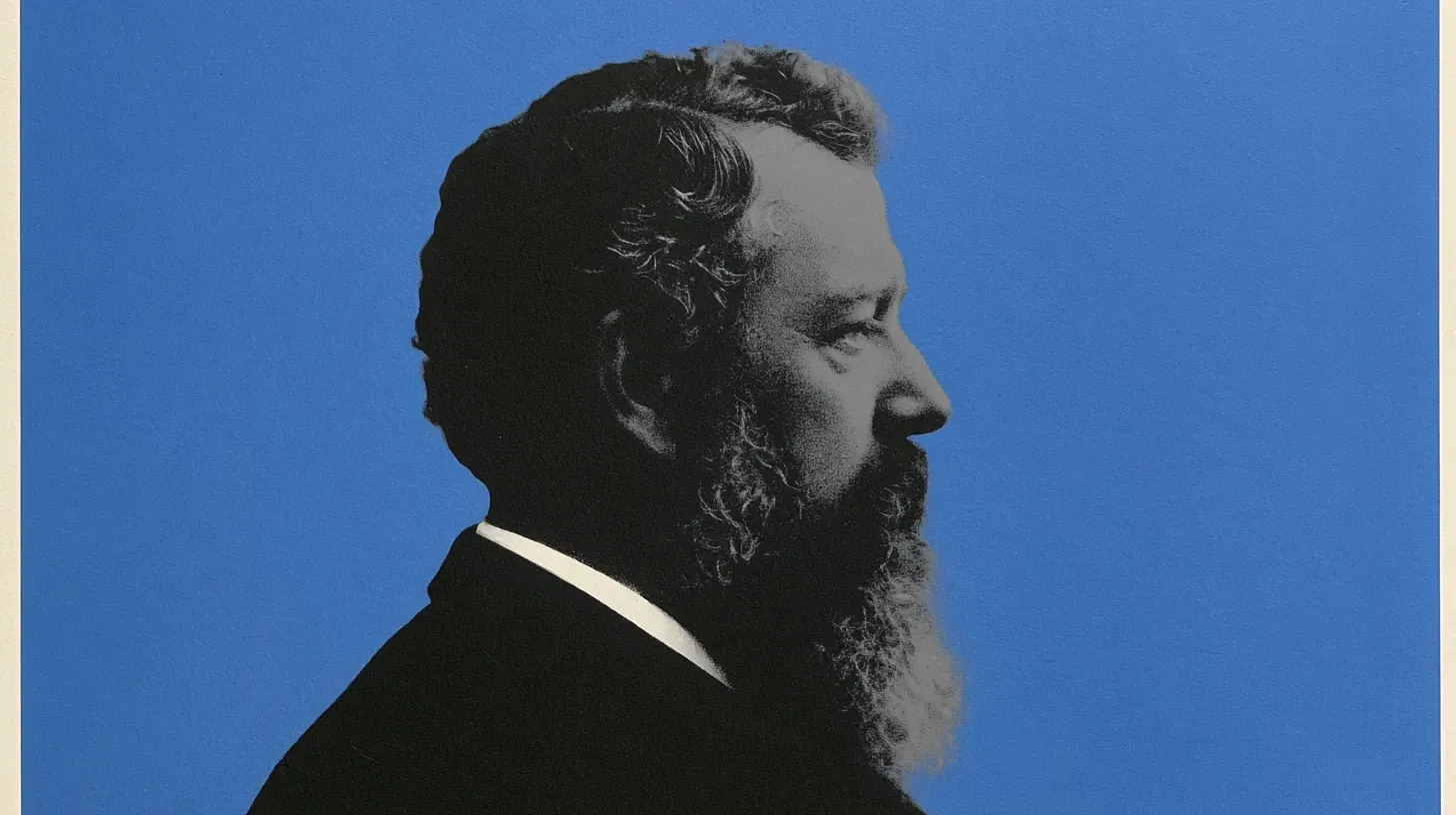 William Alexander Procter, first president of the incorporated P&G © History Oasis Stylized profile portrait of William Alexander Procter with a full beard against a blue painted backdrop