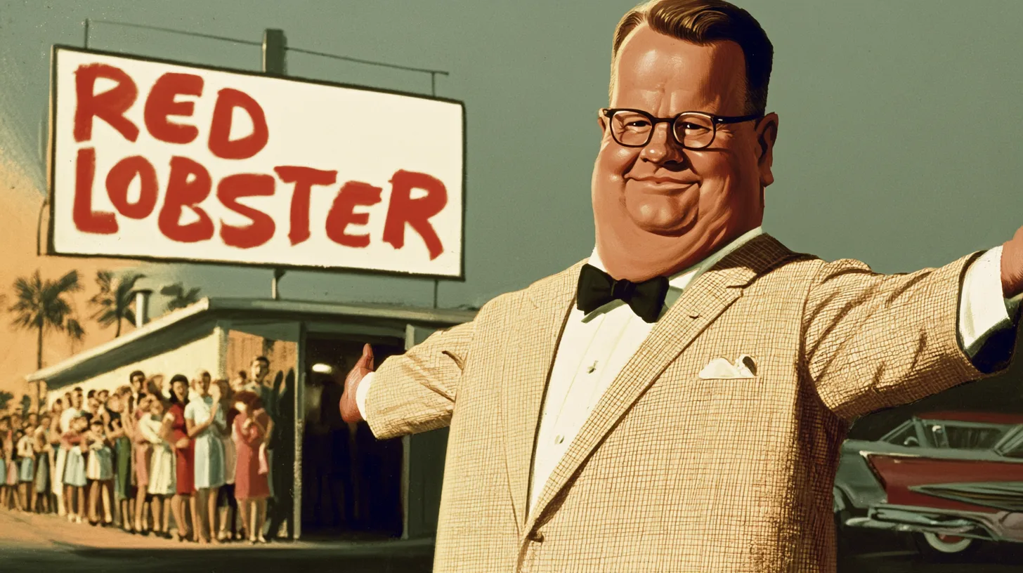 Bill Darden welcoming the crowd outside the first Red Lobster in 1968 © History Oasis Bill Darden opening the first Red Lobster restaurant in Lakeland, Florida in 1968