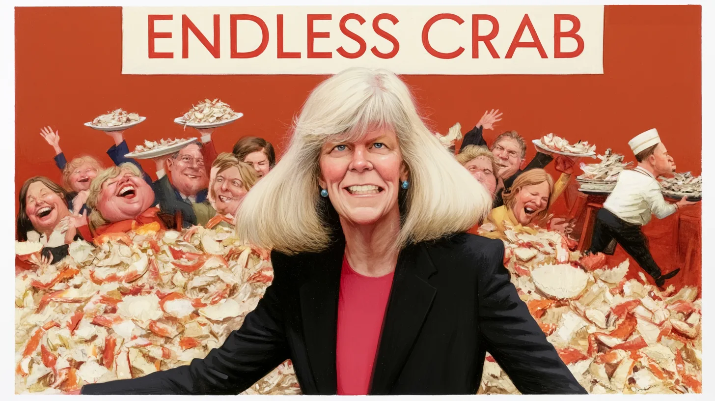 The 2003 Endless Crab promotion, which diners took literally © History Oasis Red Lobster diners under an Endless Crab banner surrounded by piles of empty crab shells