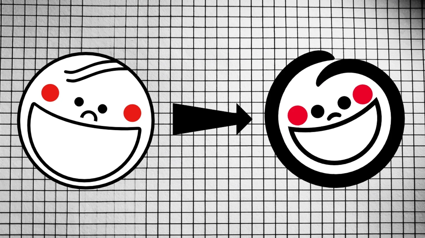 The Sabritas smiley before and after its heavier redraw — Sabritas Two real Sabritas logos side by side showing the smiley face evolving