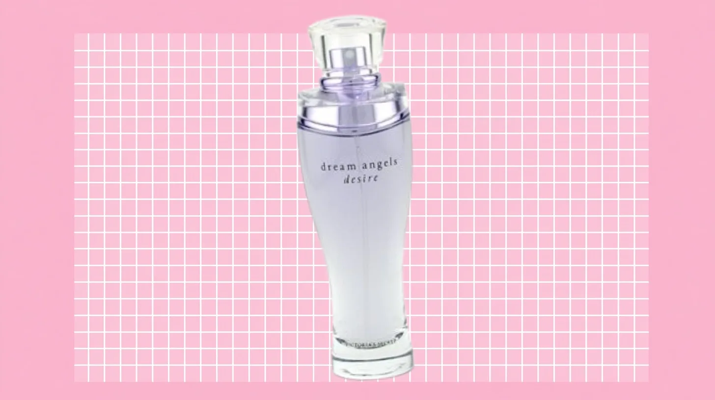 The discontinued Victoria's Secret Dream Angels Desire eau de parfum bottle in pale lavender glass